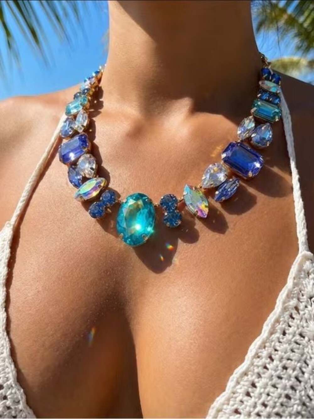 Blue Crystal Statement Necklace - Women Jewelry Necklaces